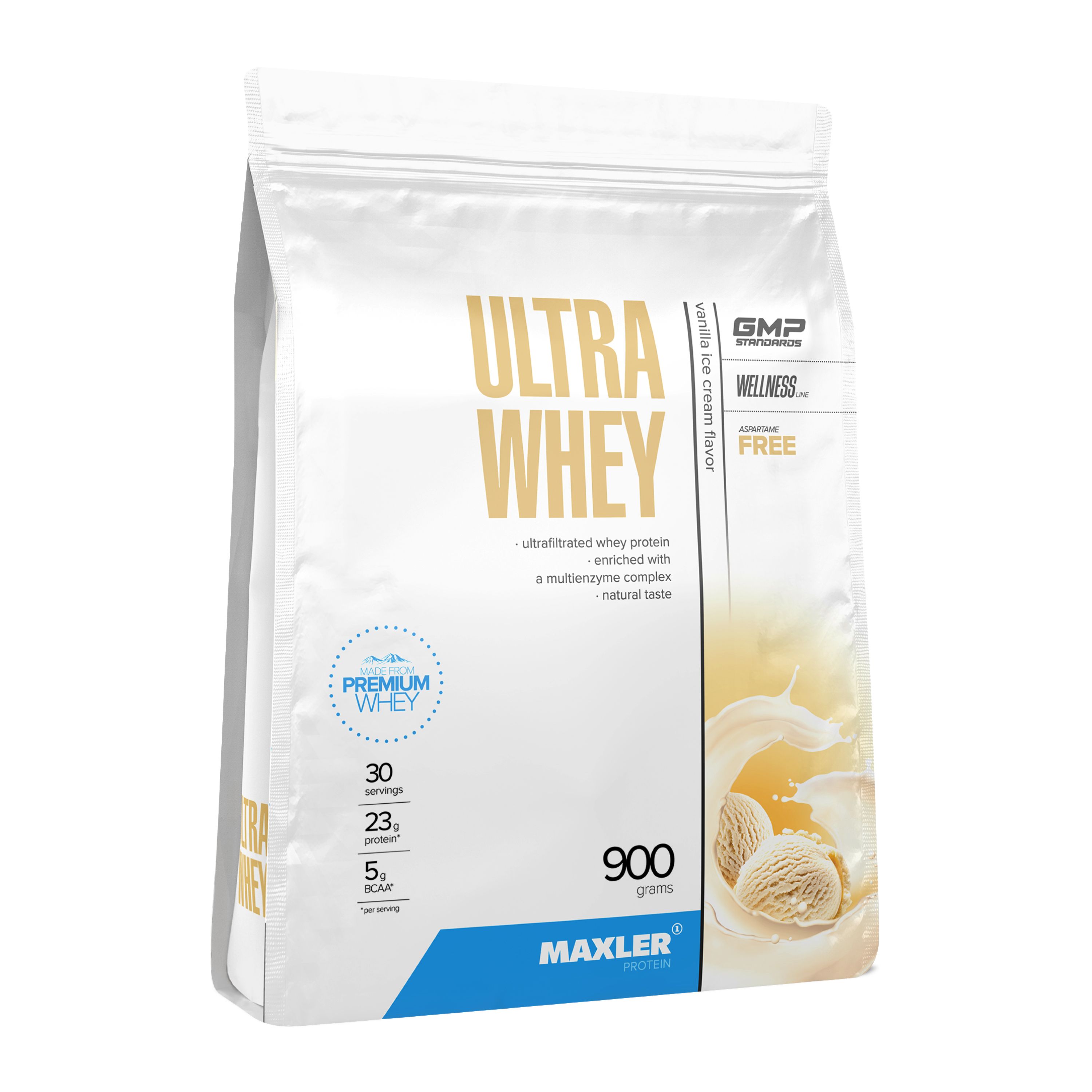 ПротеинсывороточныйдлямужчиниженщинMaxlerUltraWhey900гВанильноемороженое