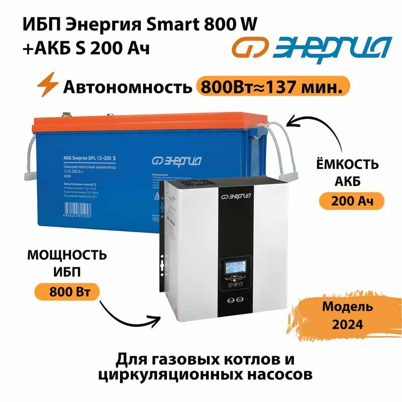 ИБПЭнергияSmart800W+АКБS200Ач(800Вт-137мин)