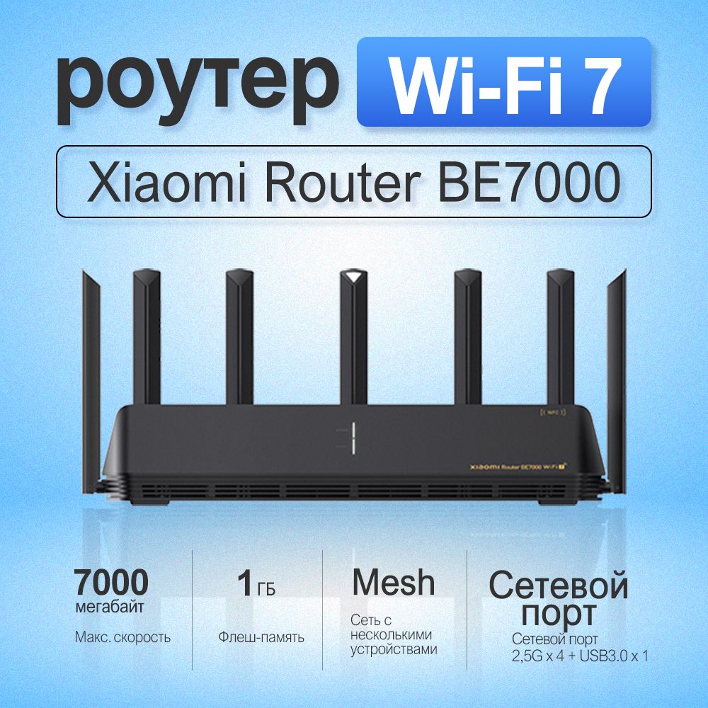 Wi-Fi роутер Xiaomi Router BE7000, WiFi7, Сетевой порт 2,5G x 4+USB3.0 x 1