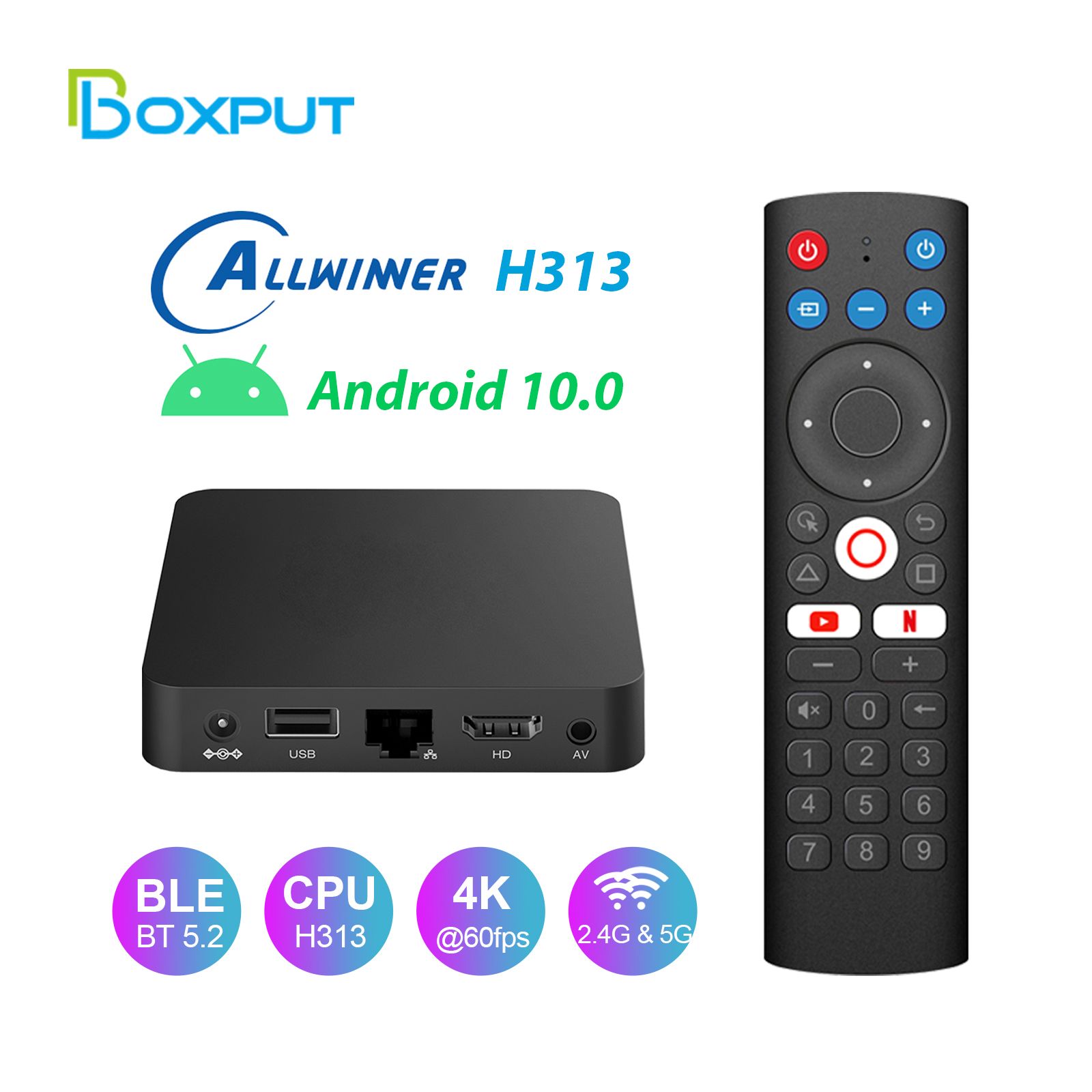 tvboxмедиаплеерBOXPUTiATVM5Android10/BT5.2/2g/16gWifi2.4G/5G4k