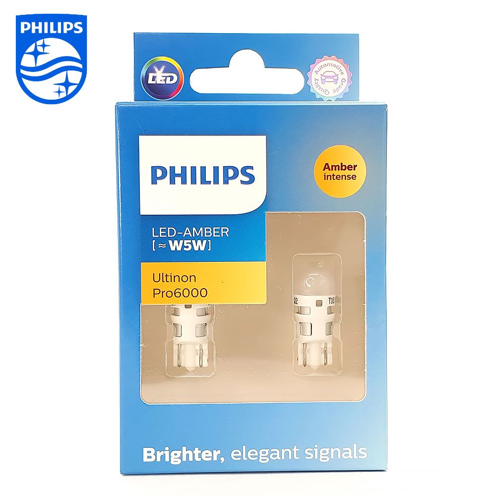 СветодиодныеавтомобильныелампыPhilipsW5WT10(W2,1x9,5d)UltinonPro6000LEDянтарный(2шт.)11961AU60X2