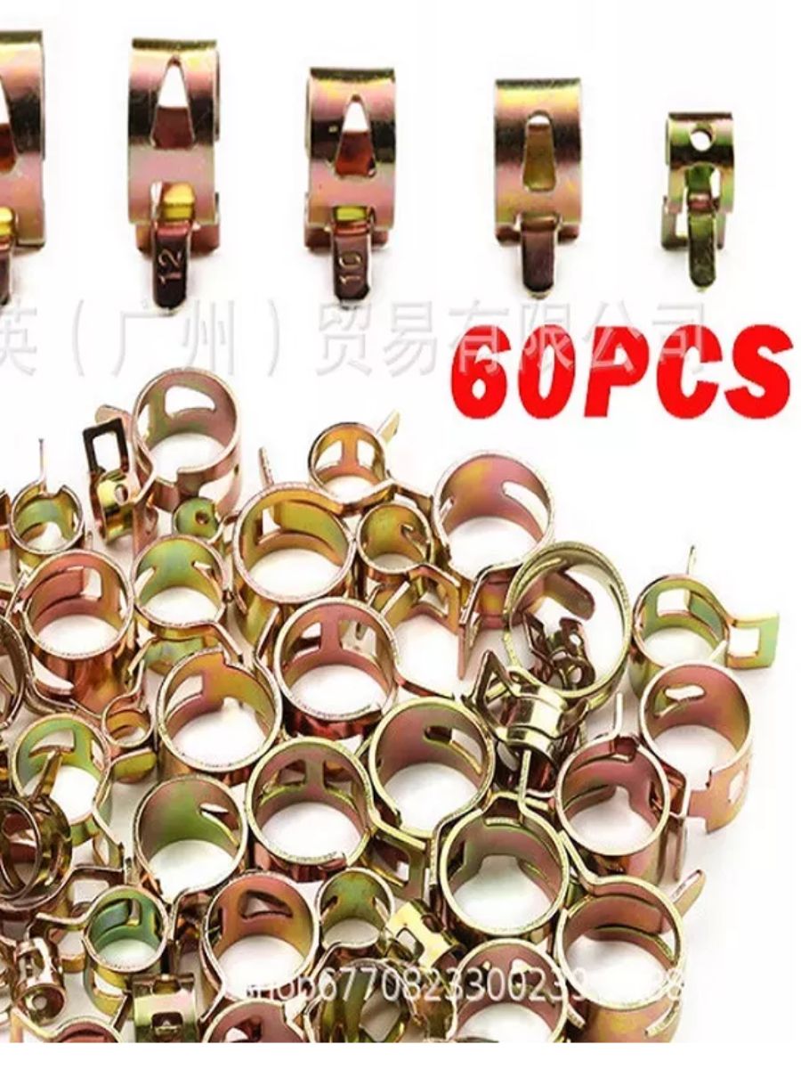 Хомут из оцинкованного металла пружинный самозажимной набор 60 шт.