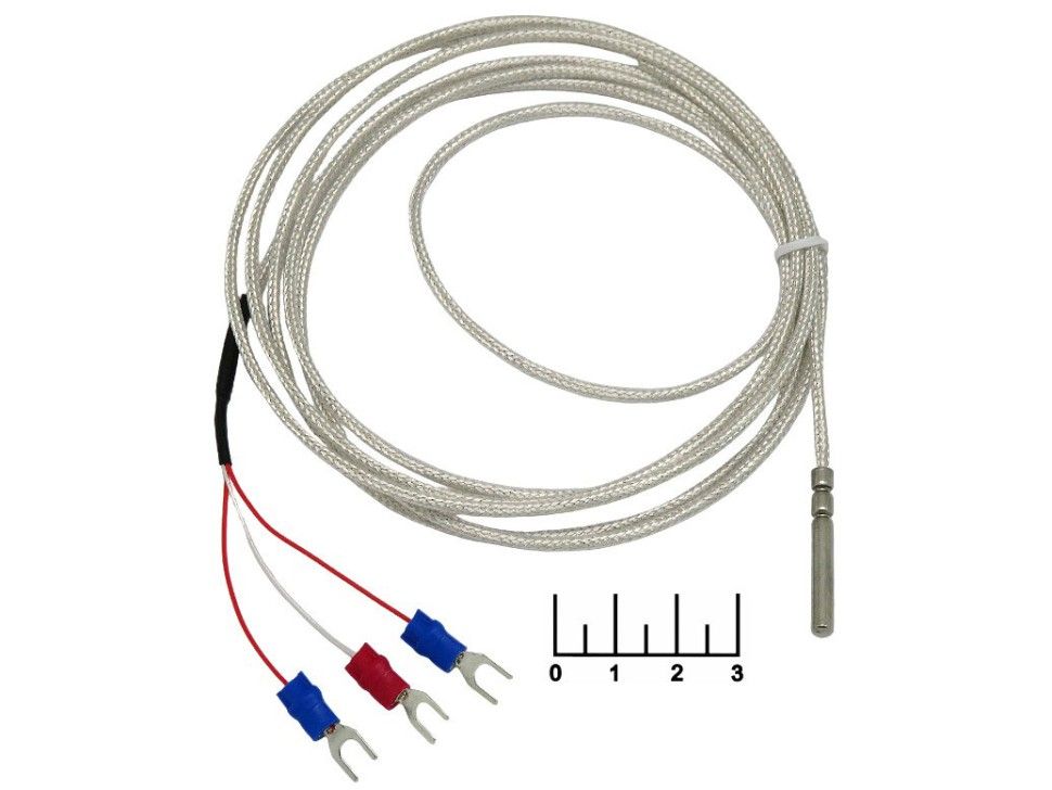 Датчик температуры PT1000 1 кОм 2м 4*30мм(-50...+350C) (WZP-035A, 3 провода) +