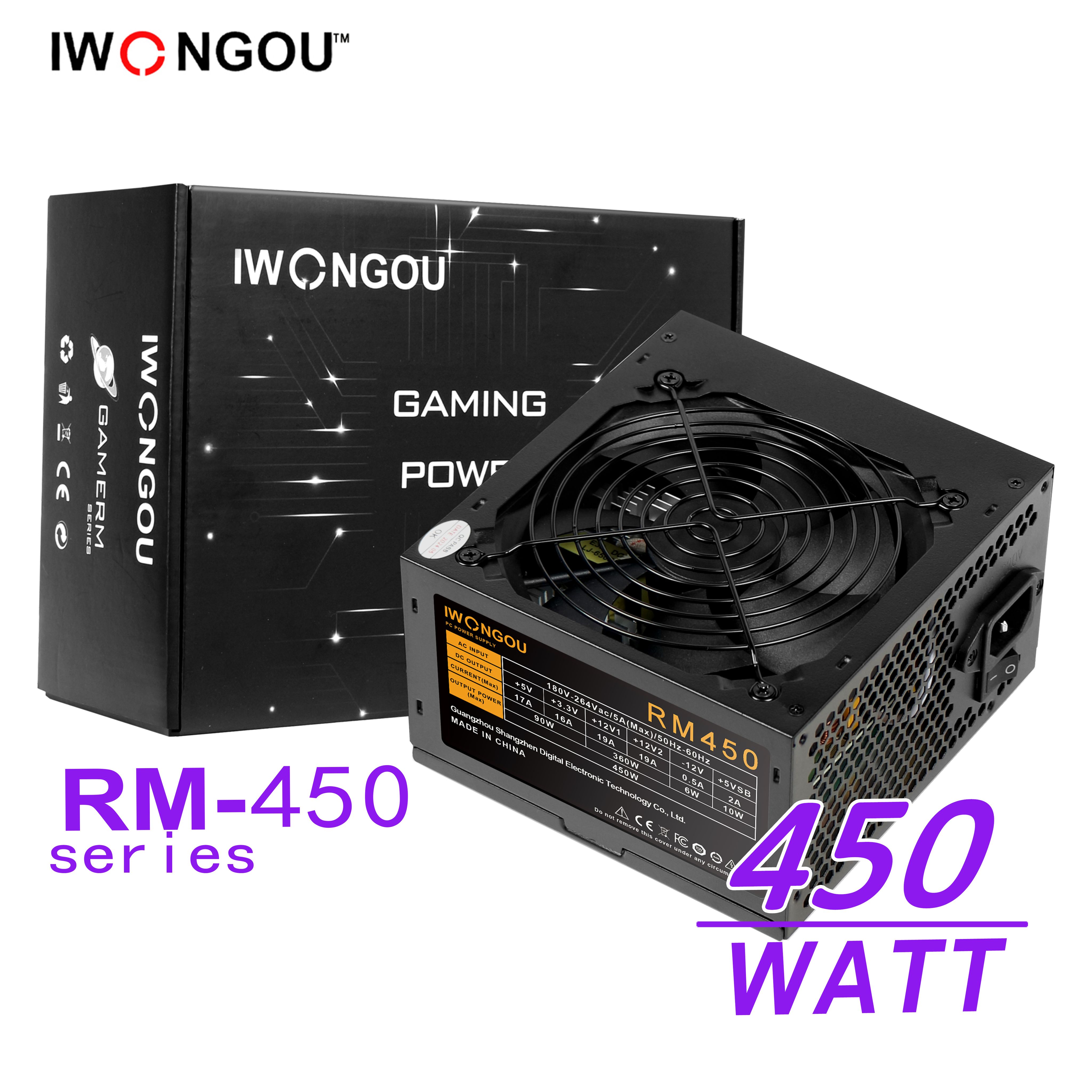 IWONGOU Блок питания для ПК 450W (RM450) ATX,12CM,20+4p,CPU(4+4),PCI-E(6+2),4*SATA,2*IDE