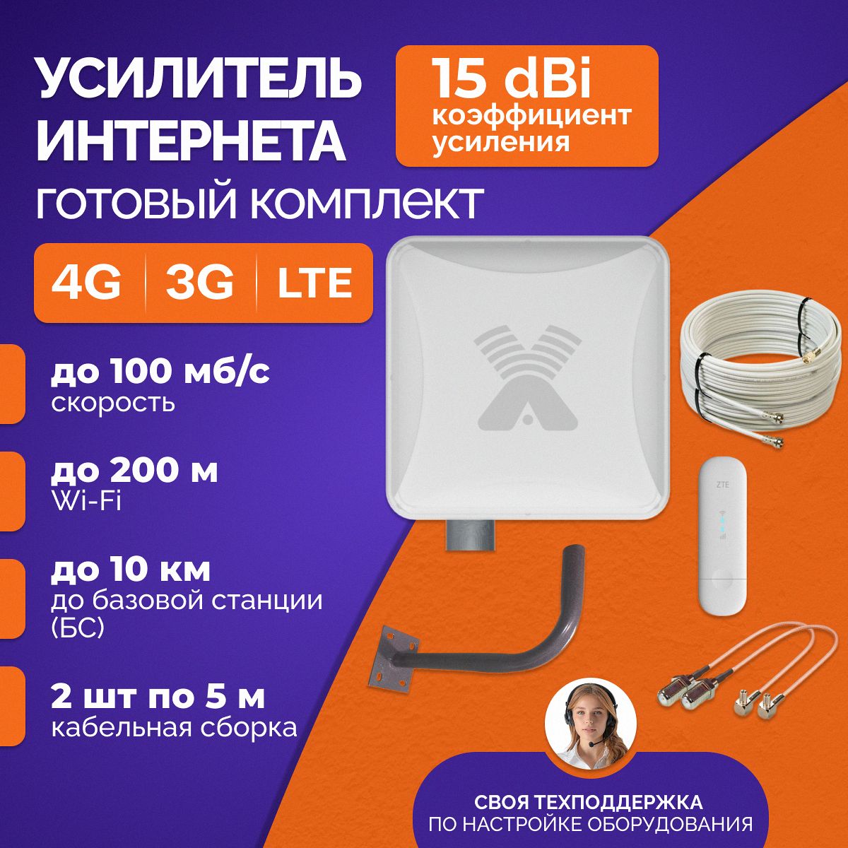 Усилитель сотовой связи и интернета. Антенна 4g Antex Petra BB mimo 15dBi, модем 4g wifi. Готовый комплект для интернета +кабеля и кронштейн