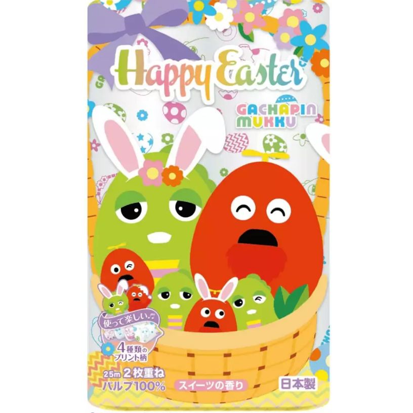 Бумага туалетная Marutomi "Gachapin Mukku Happy Easter" 2-х слойная, 25м х 0.107м, 12 рул/уп