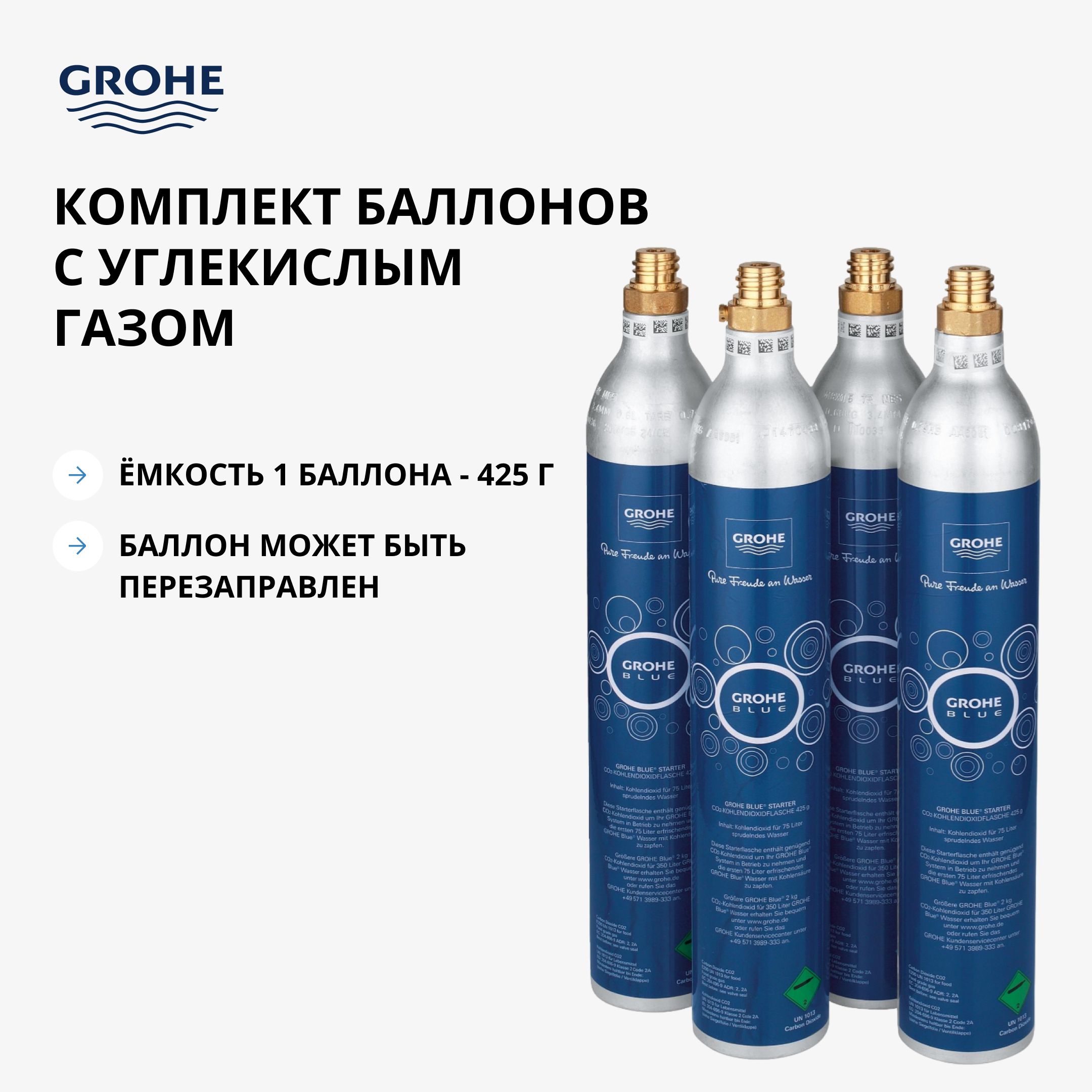 КомплектбаллоновсуглекислымгазомGROHEBlue,425г(4шт.)(40422000)