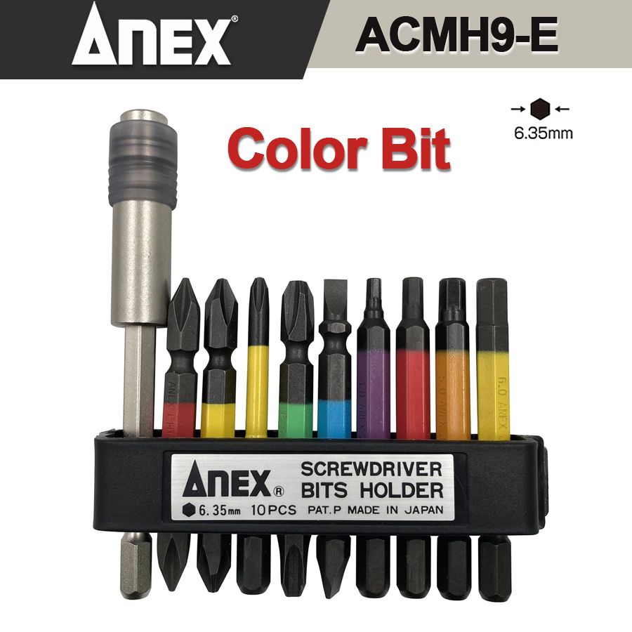 ANEX1/4"Цветныебиты,наборбитдляшуруповерта,Сменнаяручка,Torx,Philips,Slotted,10ШТ.,ACMH9-E