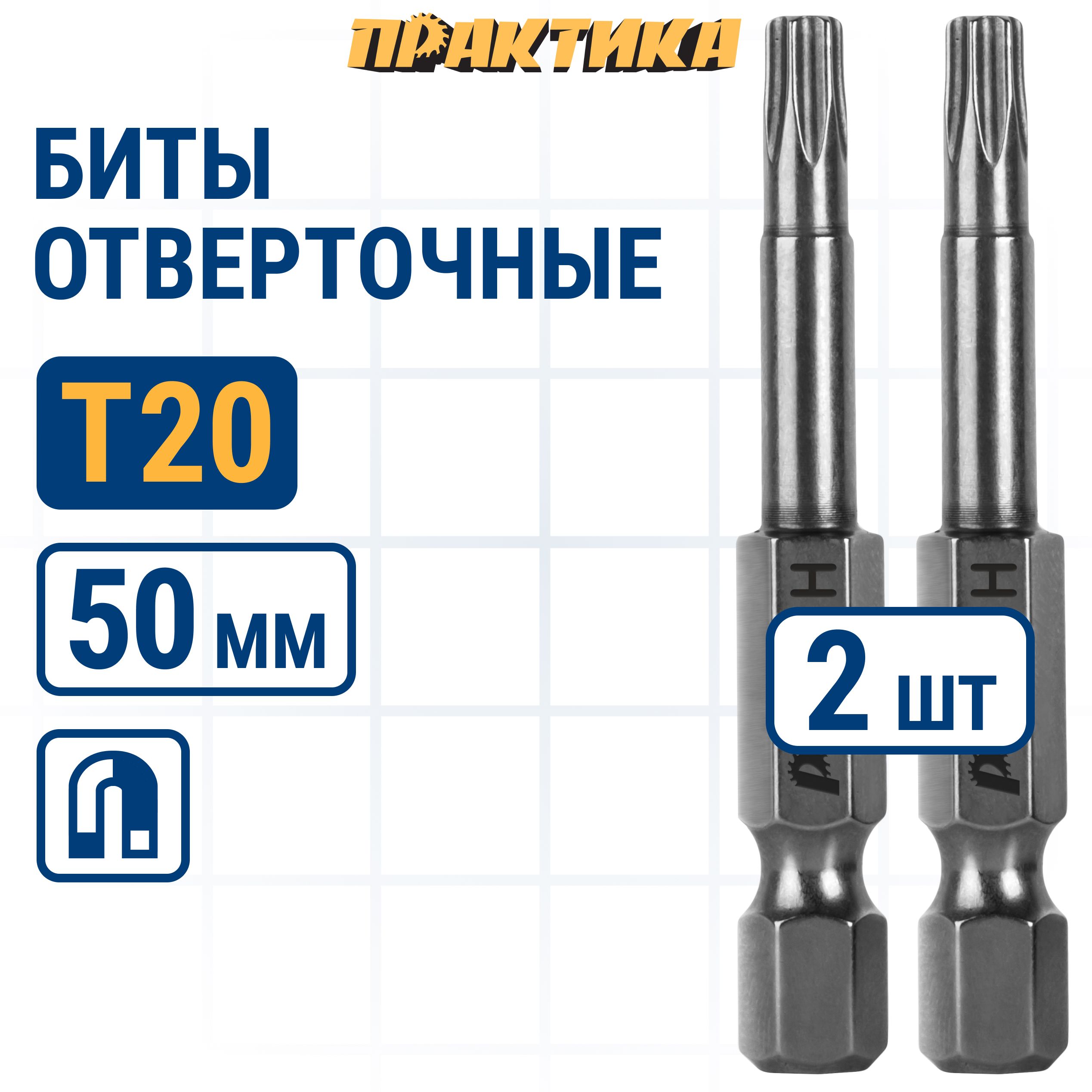 Биты для шуруповертов / бита отверточная ПРАКТИКА "Профи" Torx Tamper-20 х 50мм (2шт)