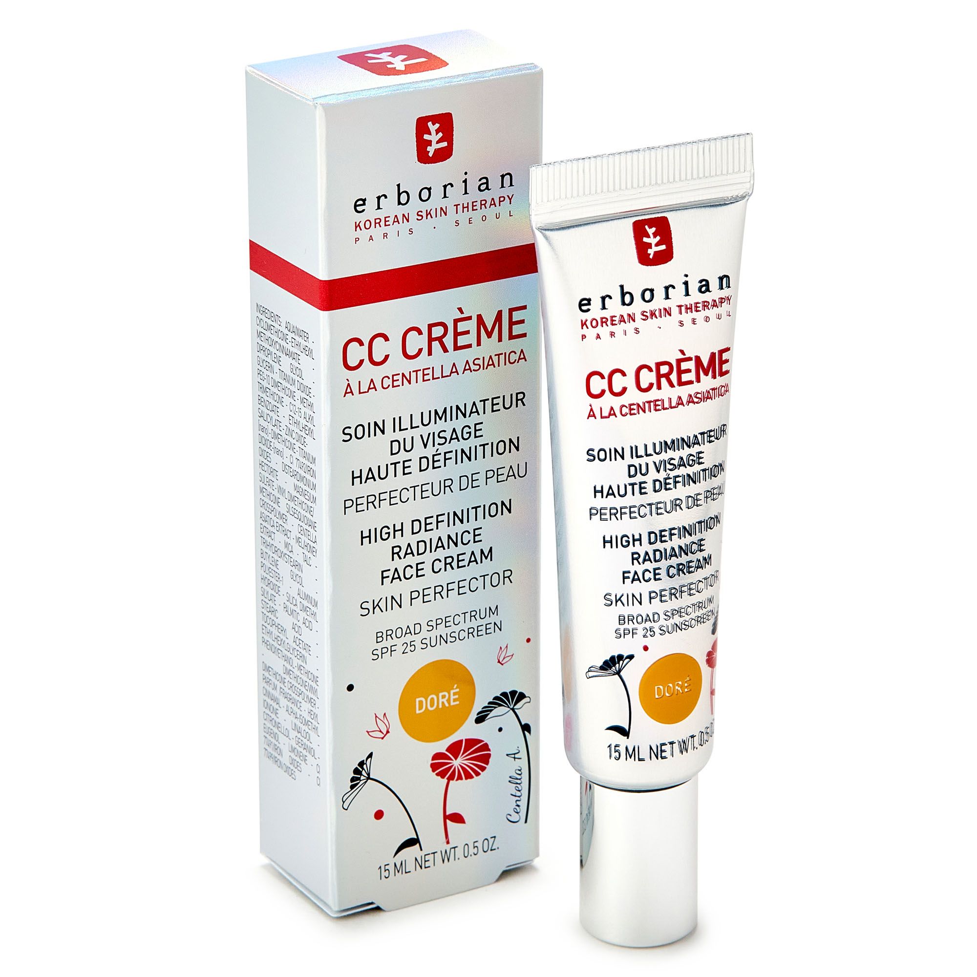 Erborian CC CREME, СС Крем Совершенное сияние Золотистый, 15 мл / корректор для лица SPF25, Тональный крем сияние для лица и набор миниатюр