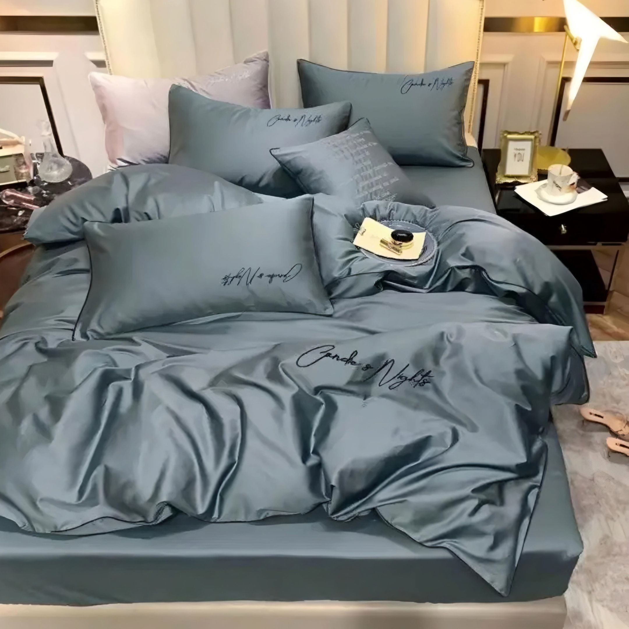 Сеть Модуль Комплект постельного белья, Хлопок, Сатин, Полуторный, наволочки 70x70