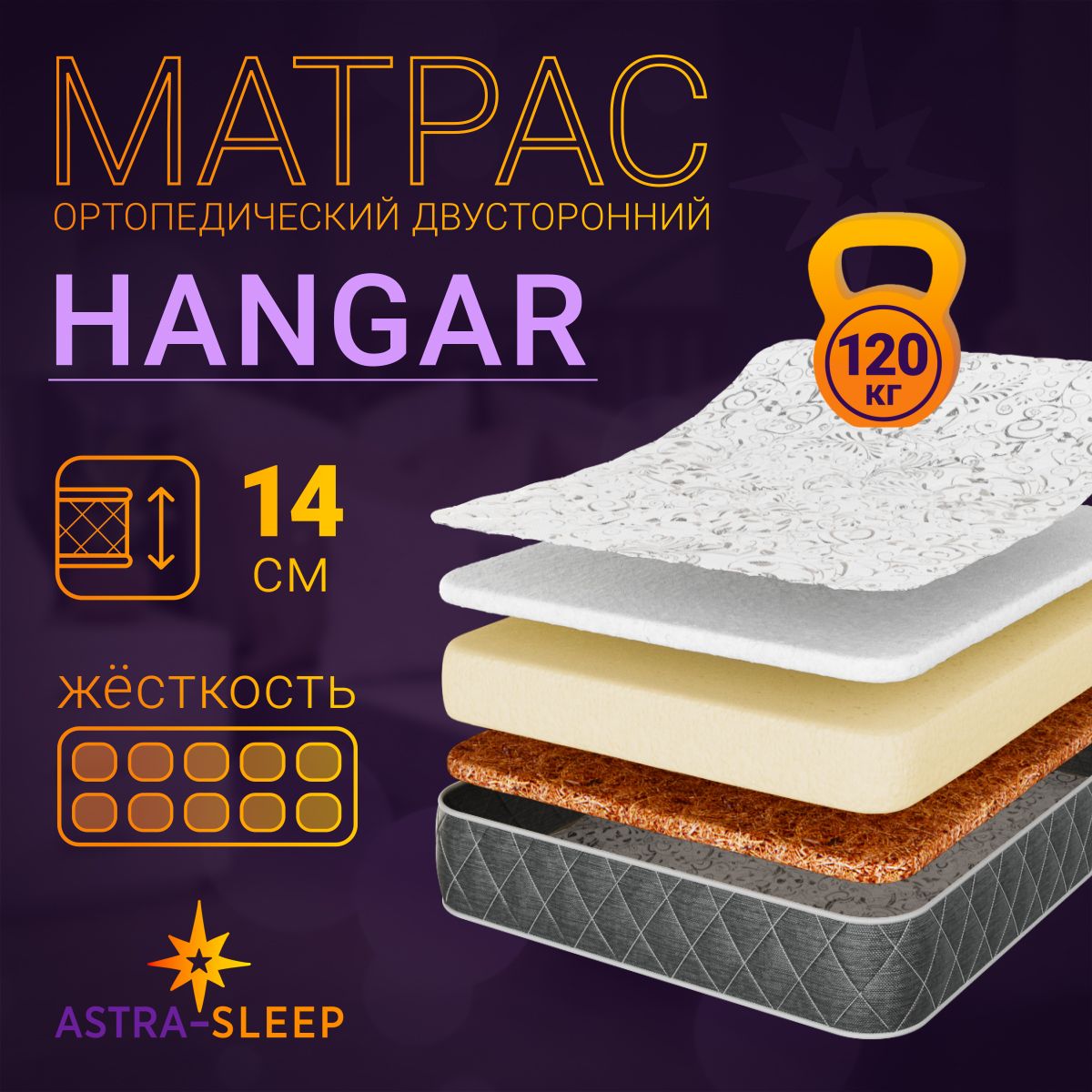 БеспружинныйортопедическийматраснакроватьAstraSleepKamchatkaBlackHangar120х200см