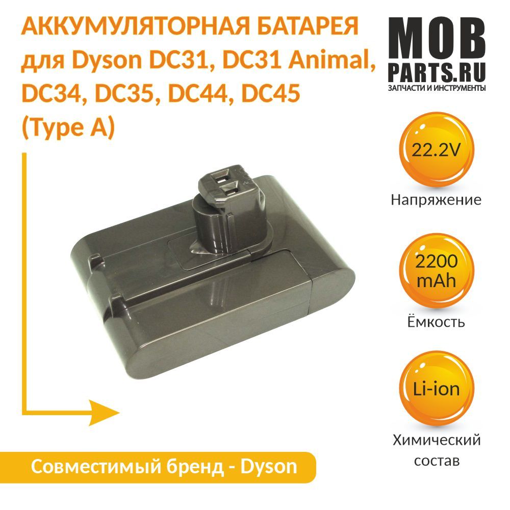 Аккумулятор для пылесоса Dyson DC45, DC31, DC34, DC35, DC30, DC44, DC56, DC57 (Type A) 2.2Ah 22.2V Li-ion