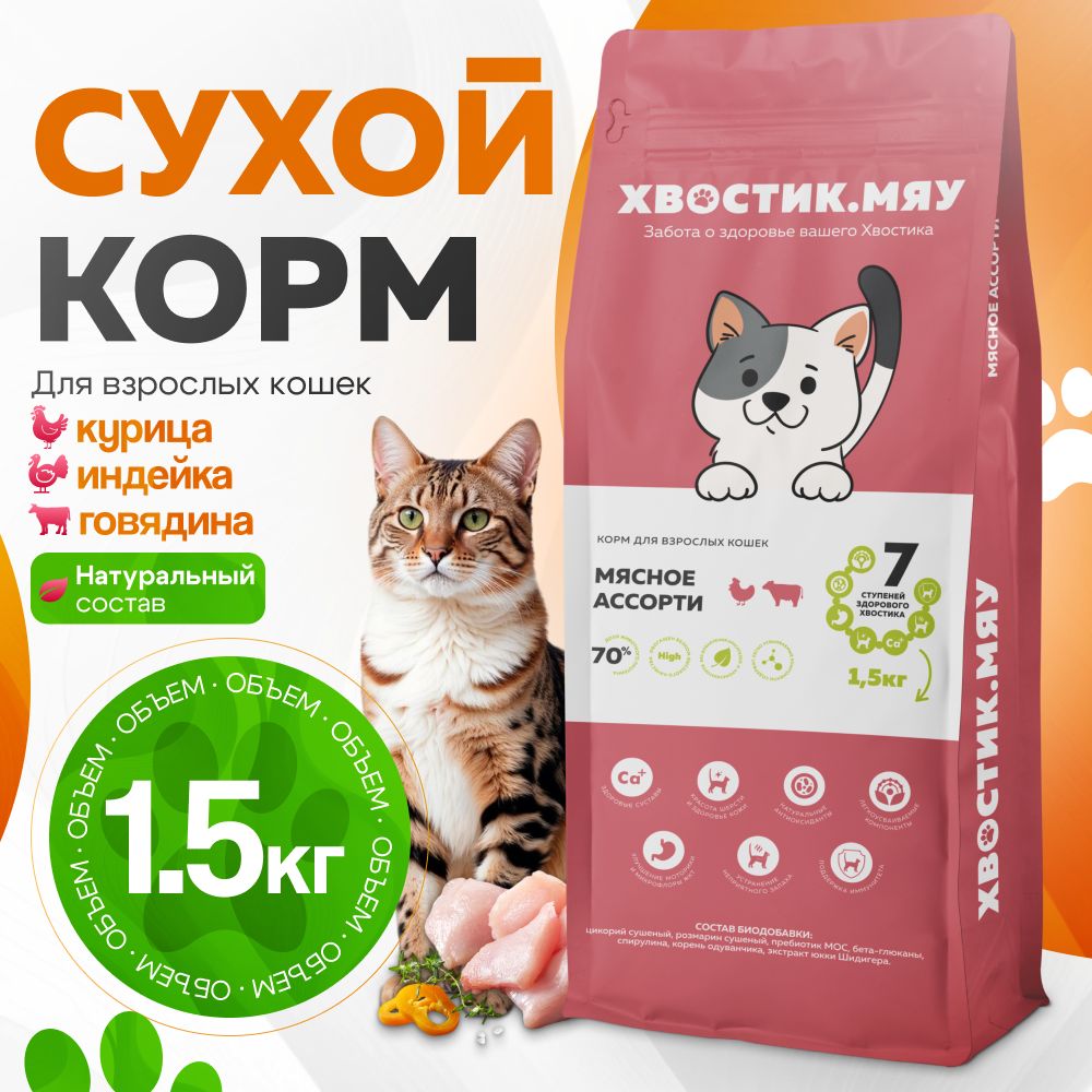 Хвостик.МЯУ:КормдлявзрослыхкошекМясноеАссорти1,5кг