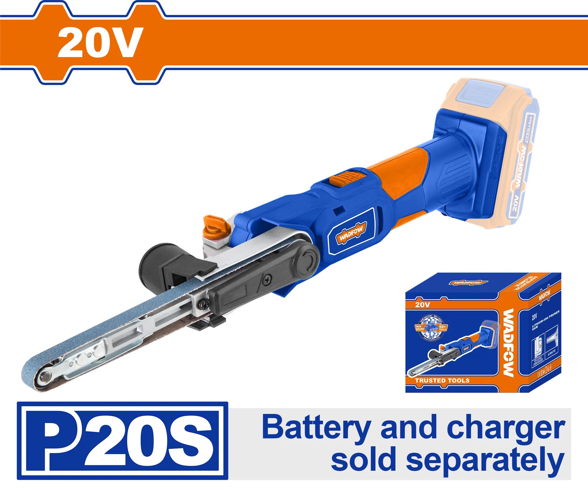 Аккумуляторная ленточная шлифовальная машина без АКБ и ЗУ P20S WADFOW WLBS1501