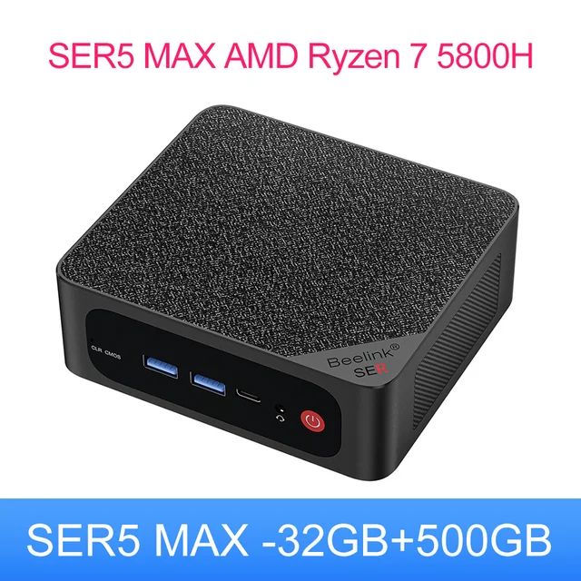 Мини-ПК Мини ПК SER5 Max (AMD Ryzen 7 5800H, RAM 32 ГБ, SSD 500 ГБ, AMD Radeon Graphics, Windows 11 Pro), черный