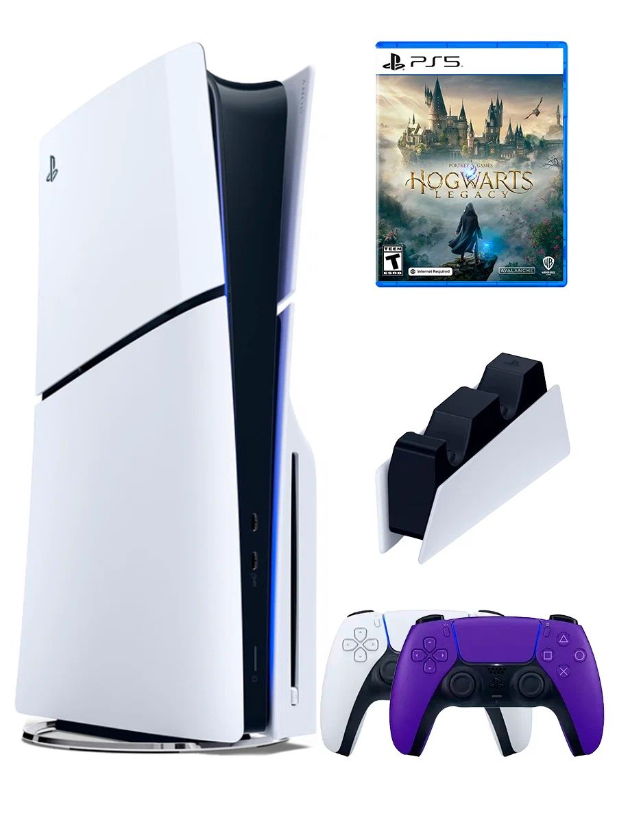 PS5 (ПС5) Игровая приставка Sony PlayStation 5 Slim +2-й геймпад(фиолетовый)+зарядное+игра Hogwarts, 1000ГБ