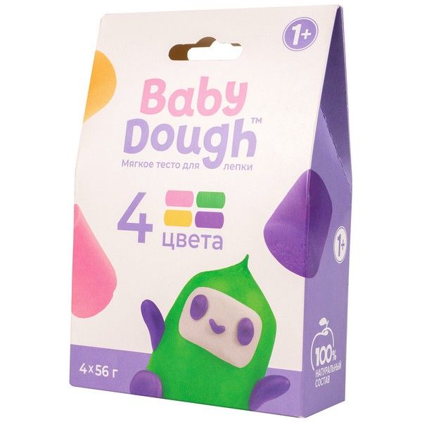 Игрушки для детей старше одного года с маркировкой "BABY DOUGH": тесто для лепки в коробке, 4 цвета, №1, 15*10*4 см