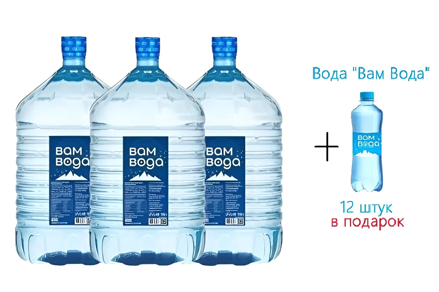 Вам вода, 19 литров (разовая бутыль), 3 шт + "Вам Вода" 12 шт х 0,5, б/г