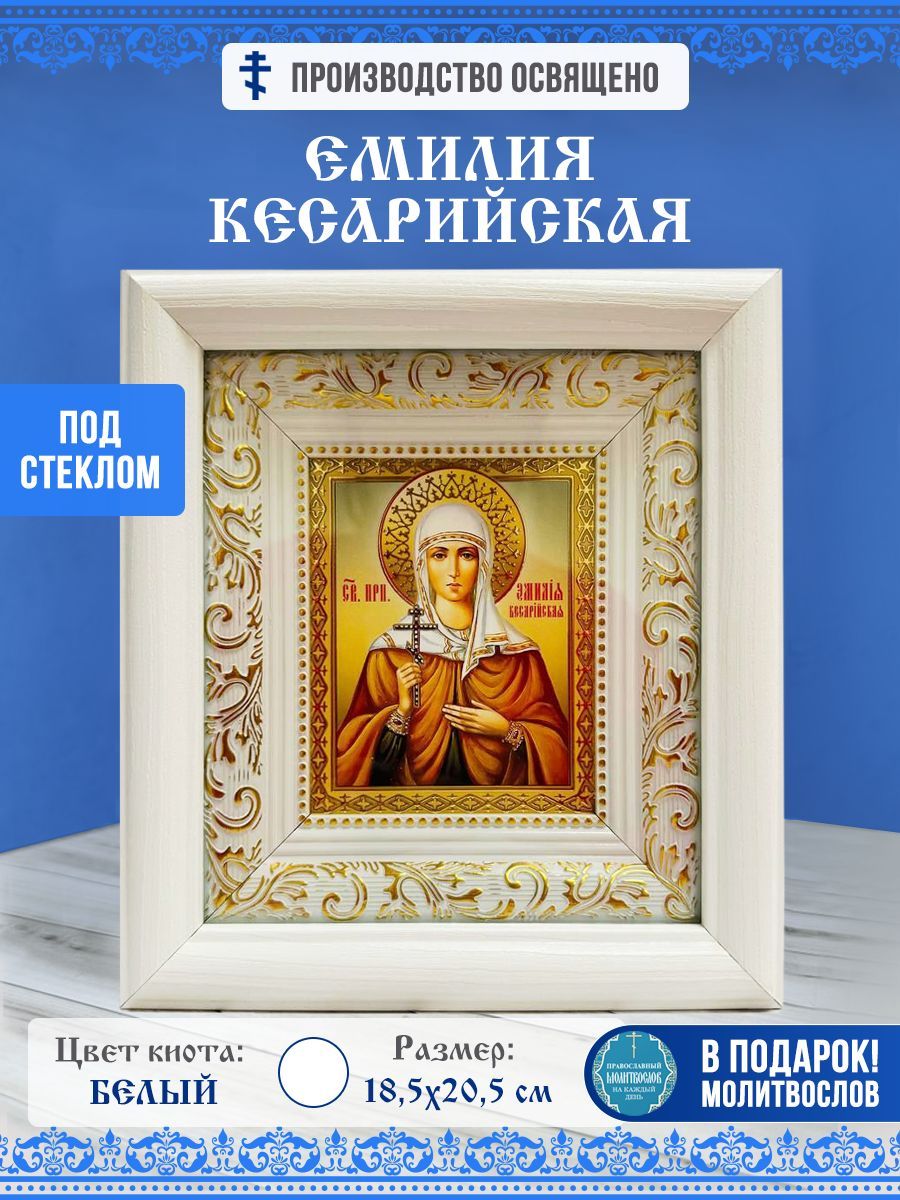 Икона Емилия (Эмилия) Кесарийская Преподобная в киоте за стеклом18,5х20,5см