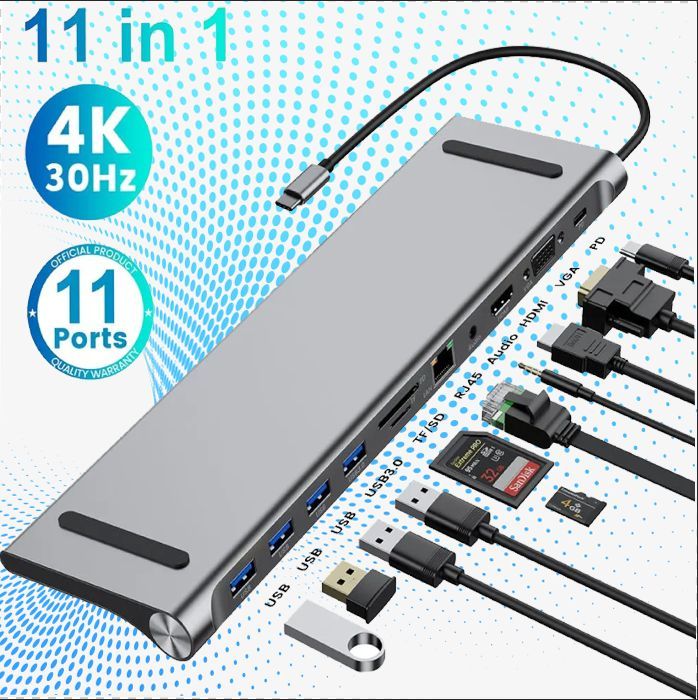 USB разветвитель 11 в 1 USB HUB Type C док станция Usb 3.0 хаб 3 0 переходник концентратор thunderbolt 4k Hdmi VGA RJ45 TF SD AUX картридер для ноутбука пк USB-2.0 Type-c