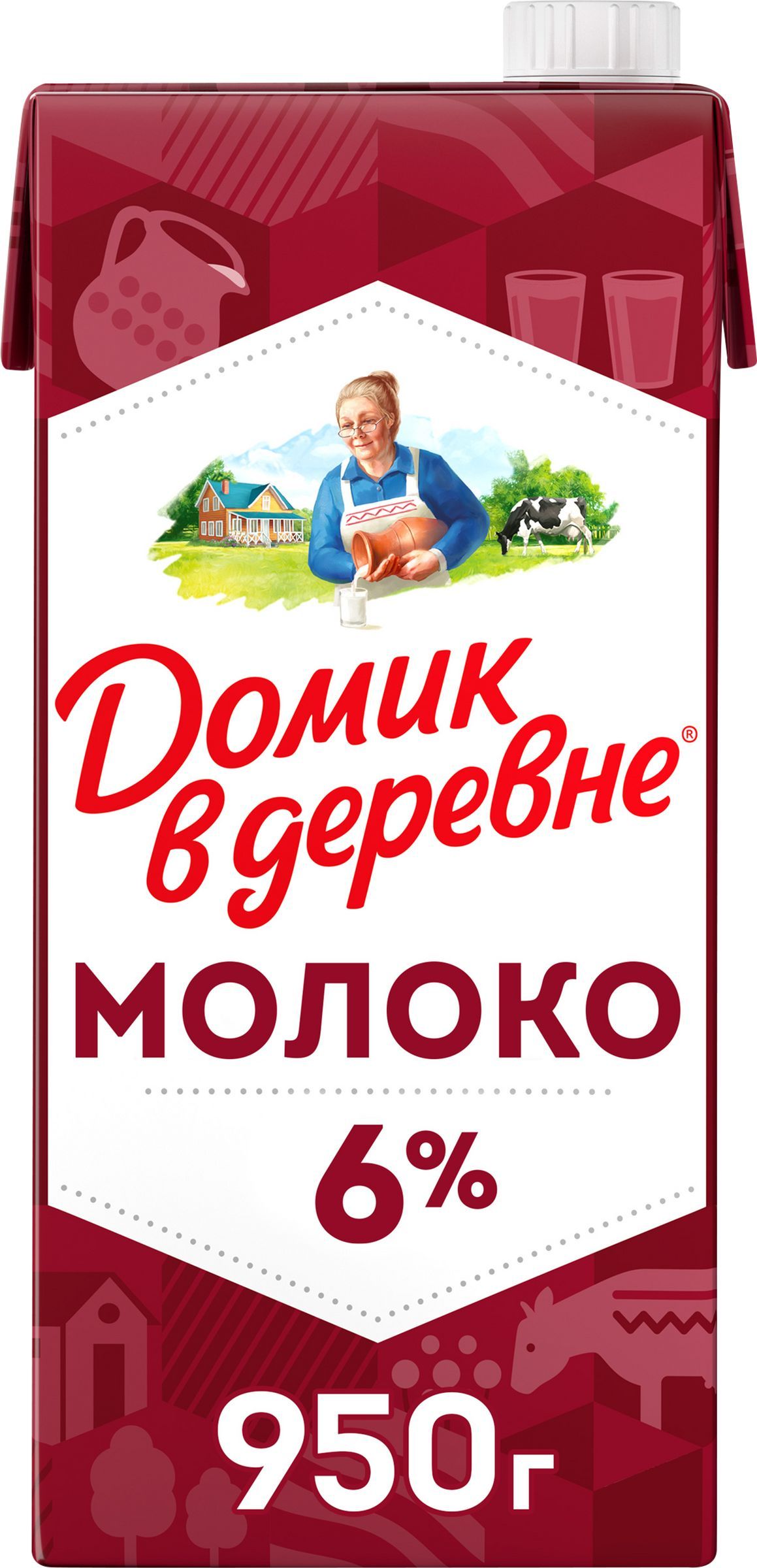 Молоко ультрапастеризованное ДОМИК В ДЕРЕВНЕ 6%, без змж, 950г