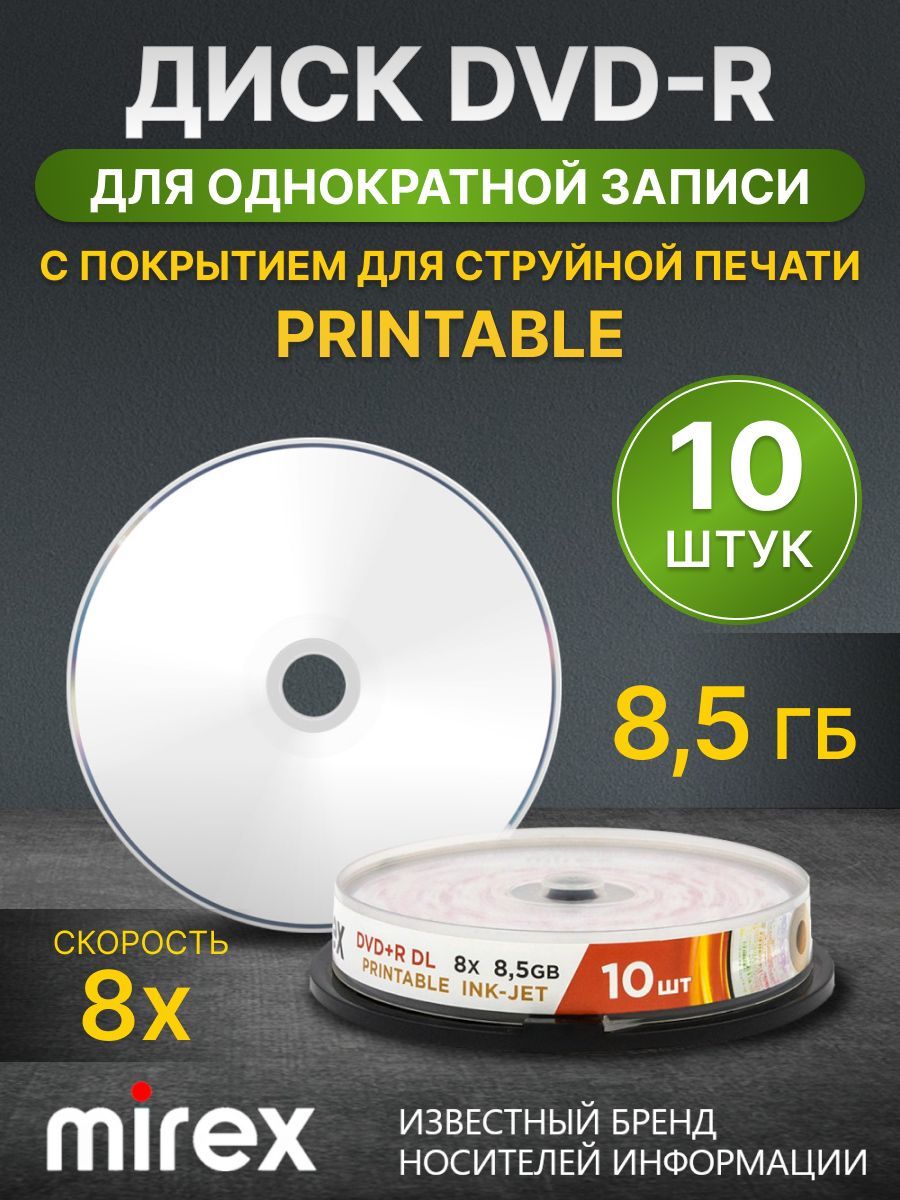 ДискидлязаписиDVD+RDLMirexPrintable8X8,5ГБCakebox10шт