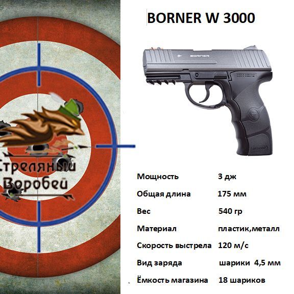 Пистолет пневматический газобаллонный Borner W3000