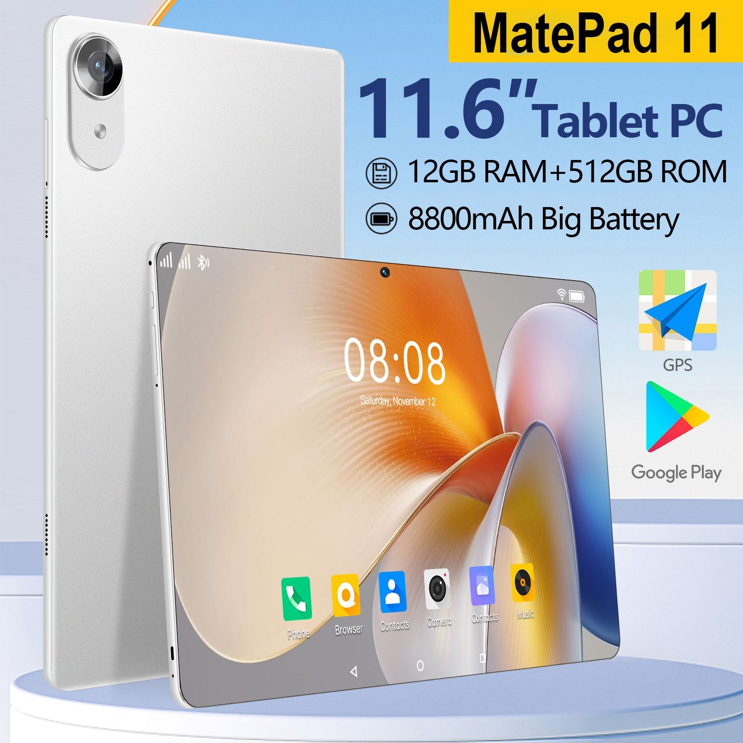 vove Планшет Андроид Планшет Mate Pad11, 12+512 ГБ, 11.6 дюймов, Планшет с клавиатурой, Русифицированный, Многофункциональный планшет, 11.6" 512 ГБ/12 ГБ, серебристый