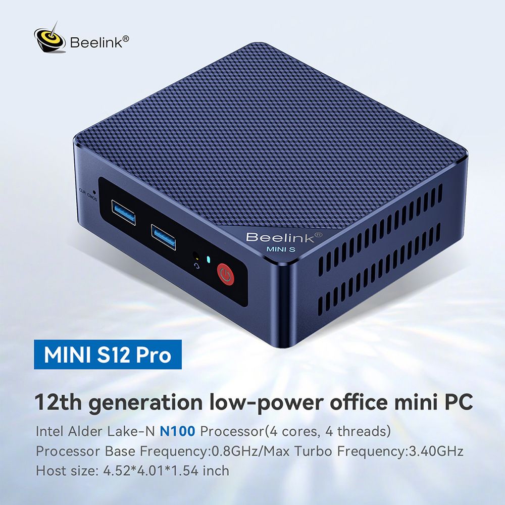 Beelink Мини-ПК S12 Pro (Intel Processor N100, RAM 8 ГБ, SSD 1024 ГБ, Intel UHD Graphics, Windows 11 Pro)