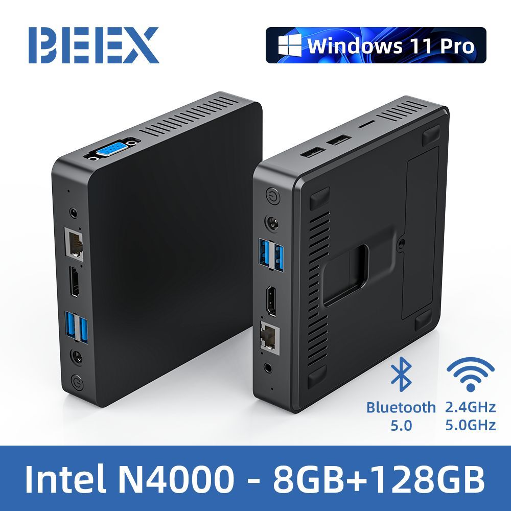 BEEX Мини-ПК M8-H06-N4000 (Intel Celeron N4000, RAM 8 ГБ, SSD 128 ГБ, Intel UHD Graphics 600, Windows 11 Pro), черный