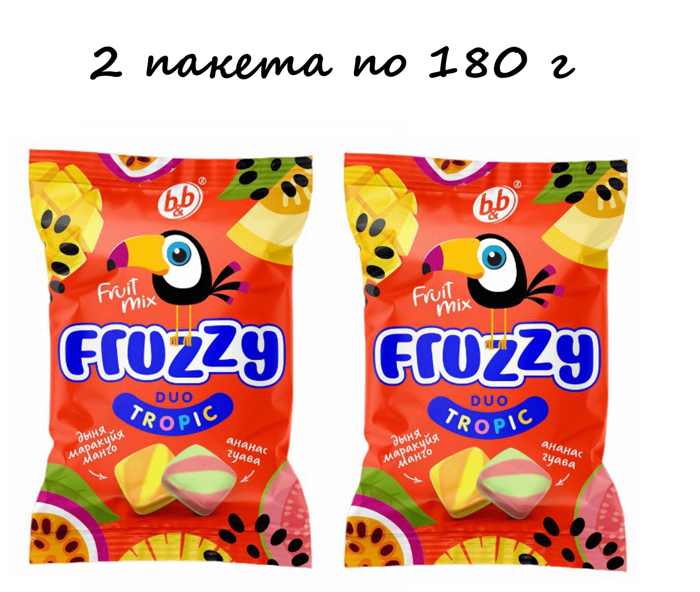 Конфеты жевательные, "Fruzzy" Duo тропический вкус 180 г х 2 пакета