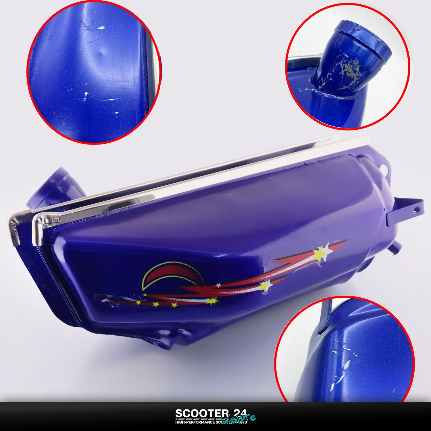 Бак топливный (бензобак) на мопед мотоцикл Delta (синий) "KOMATCU" (повреждение лкп в разных местах) Дельта Альфа 50 / 70 / 110 кубов