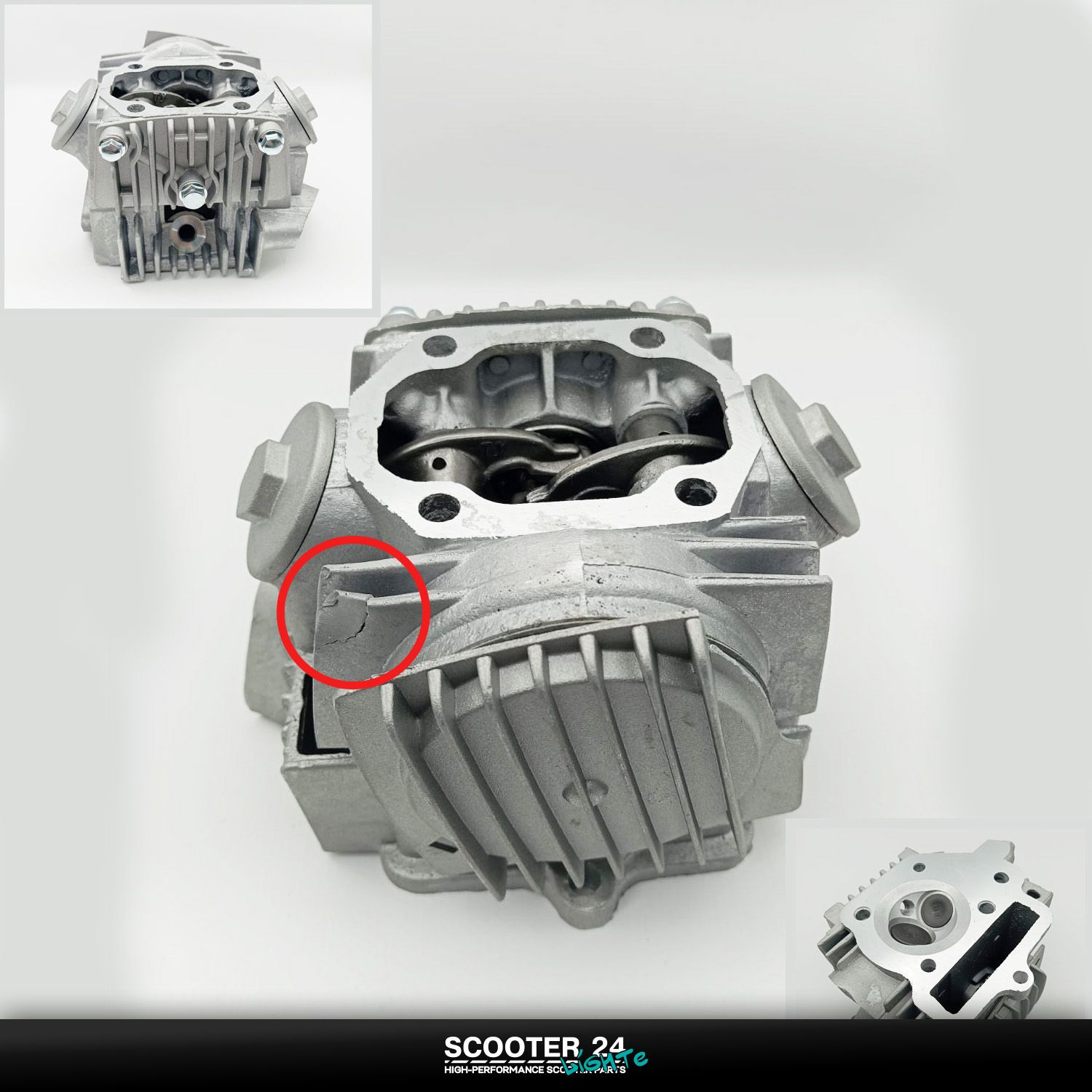 Головка цилиндра на мопед Alpha / Delta (Альфа / Дельта / Орион Омакс) 139FMB 110 ( 52 мм) (в сборе) 152FMH (Скол ребра / нет крышки цилиндра)