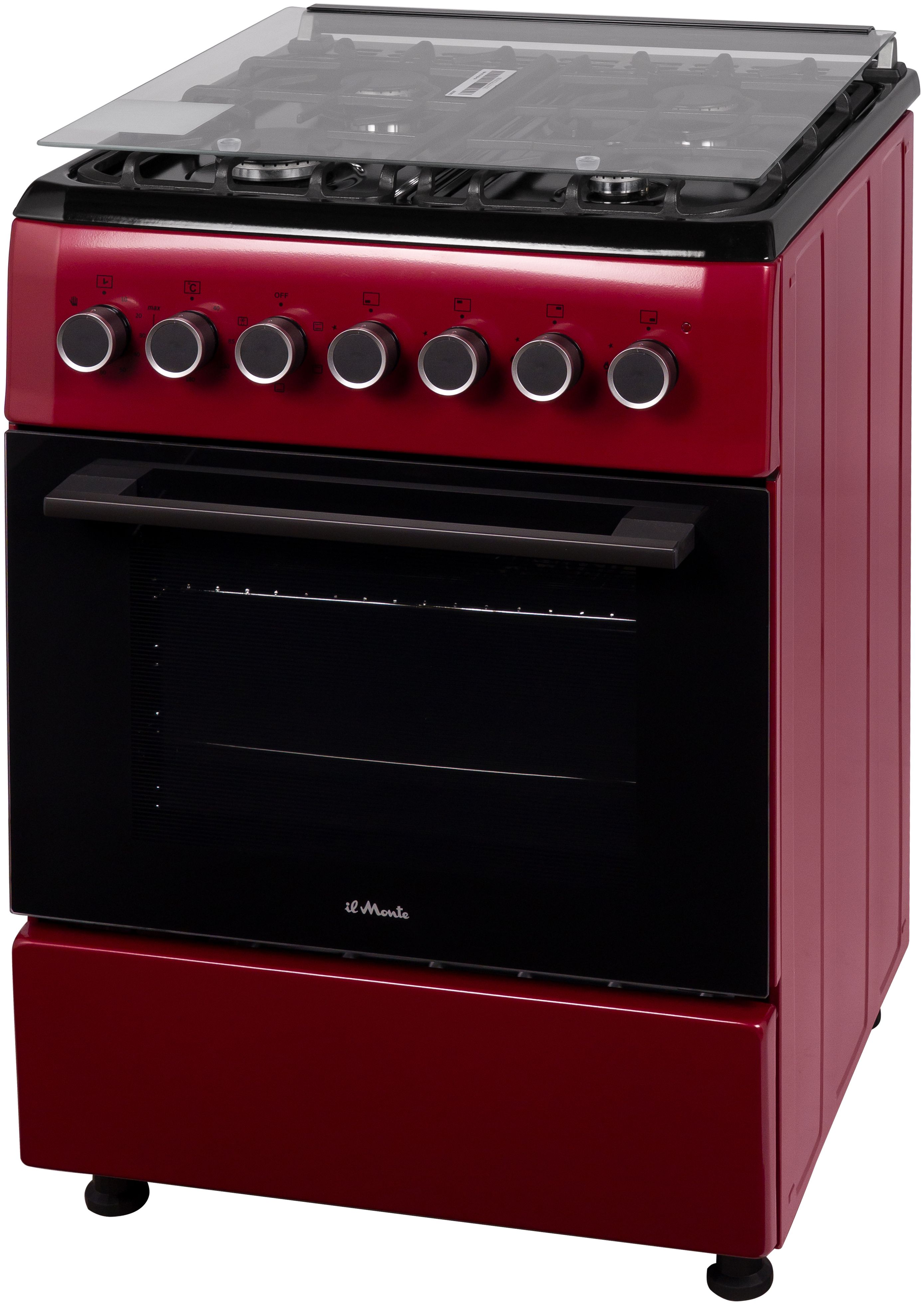 ГазоваяплитасЭлектрическойдуховкой,Газ-контроль,WOK,Конвекция,Разморозка,Чугунныерешетки,Ящикдляпосуды,ilMonteFO-GE-612F