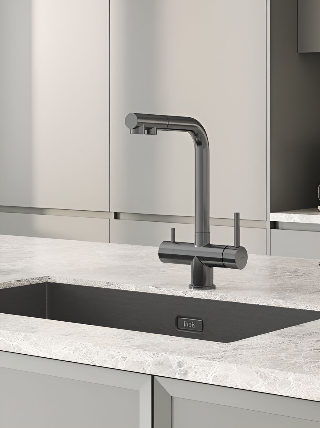 Фото товара на маркетплейсе ozon Смеситель для кухни с фильтром и выдвижным изливом, графит, IDDIS, Umbra, UMBGMPFi05