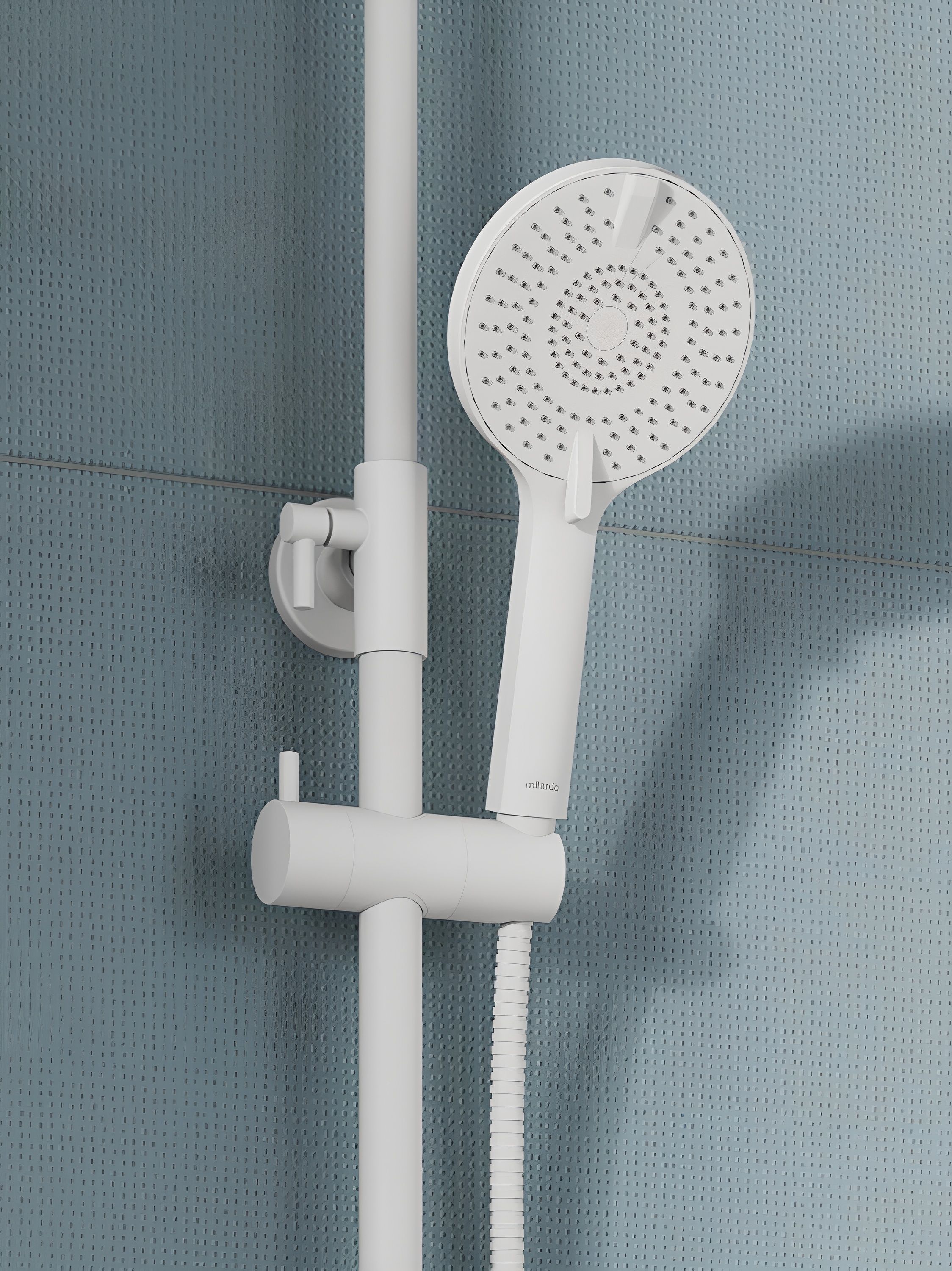 Фото товара на маркетплейсе ozon Лейка для душа, 4 режима струи, белая матовая, Rora, Milardo, ROR4FWRM18