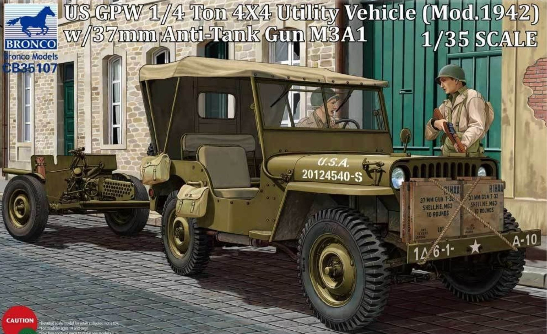 Bronco1/3535107GPW1/4Ton4x4UtilityГрузовикw/M3A137mmGunсборнаямодель