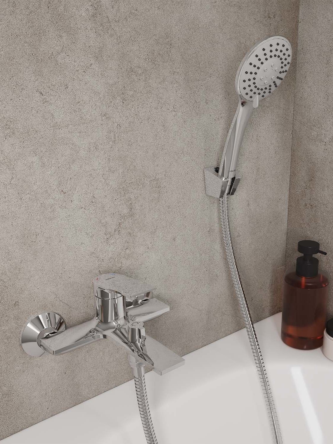 Фото товара на маркетплейсе ozon Смеситель для ванны с душем, латунь, лейка 3 режима, шланг 1.5м, глянцевый хром, Milardo, Azure, AZUSB00M02