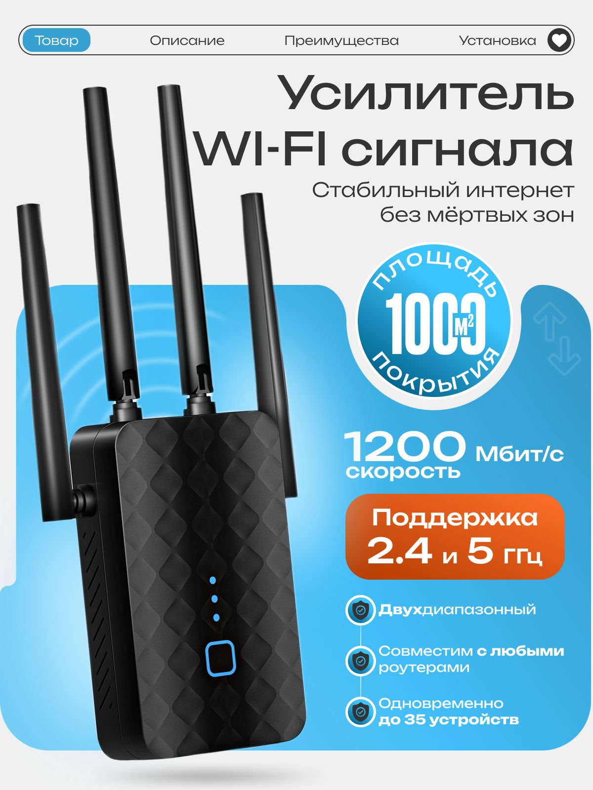 УсилительWi-Fi-сигнала,ретрансляторwifiточкадоступа2.4и5ГГц