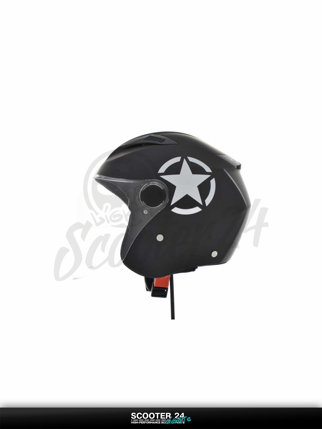 Шлем открытый "DAVID" (#D017 черный матовый Willys Star XL ABS серая звезда) мото / для скутера и питбайка / универсальный