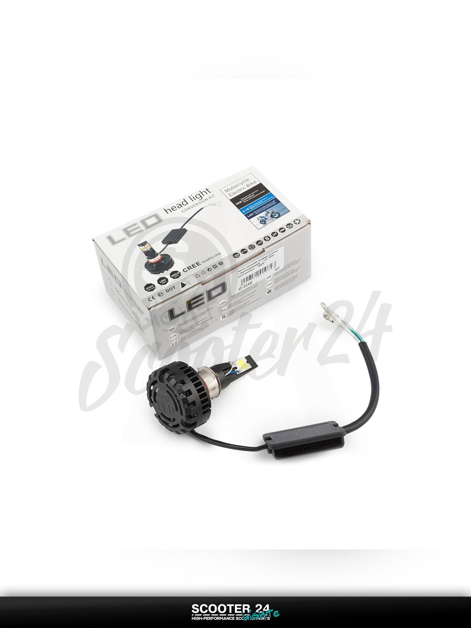 Лампа фары диодная универсальная для мототехники с переходниками (12V 18W, три кристалла) (аналог ксенона) "IZEN"