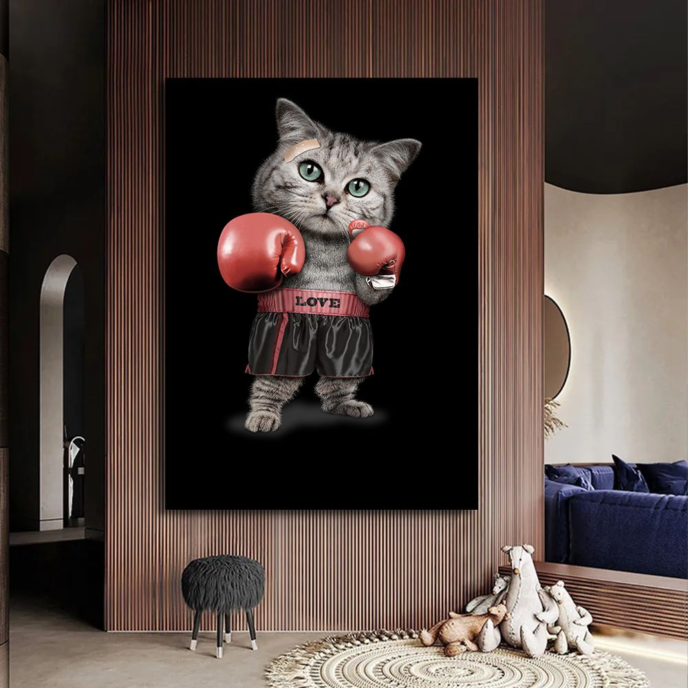 Картина с котами, кот в перчатках боксерских, 60х80 см. #1