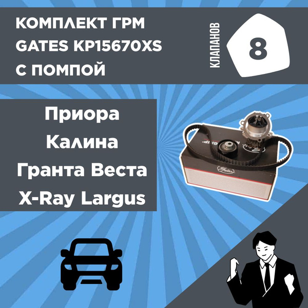 Комплект ГРМ с помпой GATES KP15670XS для Лада Приора Калина Гранта ...