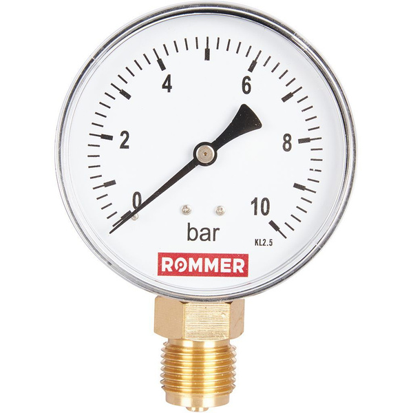 Манометр радиальный D 80 мм, подключение 1/2", до 10 бар, ROMMER ...