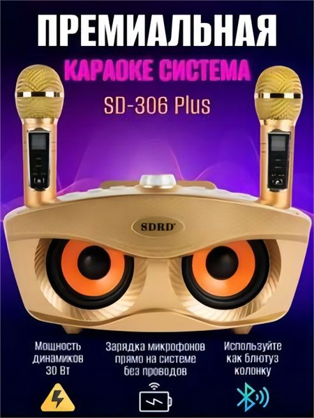 Караоке система беспроводная с микрофоном SDRD SD-306 Сова Золотая ...