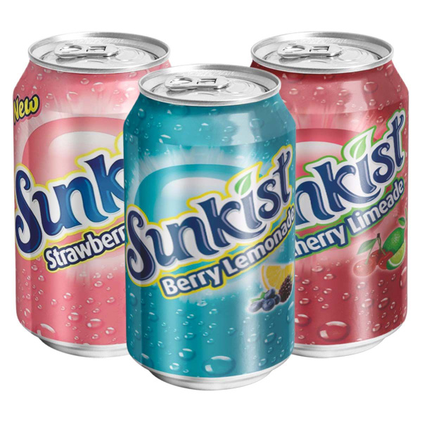 Газированный напиток Sunkist - Набор 3 вкуса (ягодный, вишнёвый и ...