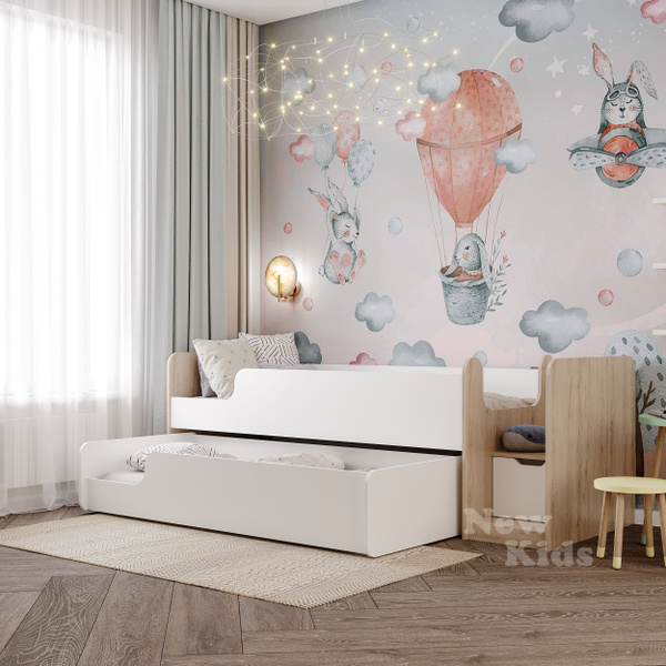 Детская кровать Олимпия двухъярусная выдвижная из лдсп в цвете белый ...