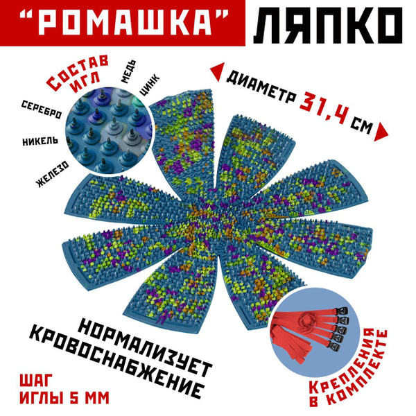 Аппликатор Ляпко Массажный коврик "Ромашка", диаметр 31,4 см, шаг игл 5 ...