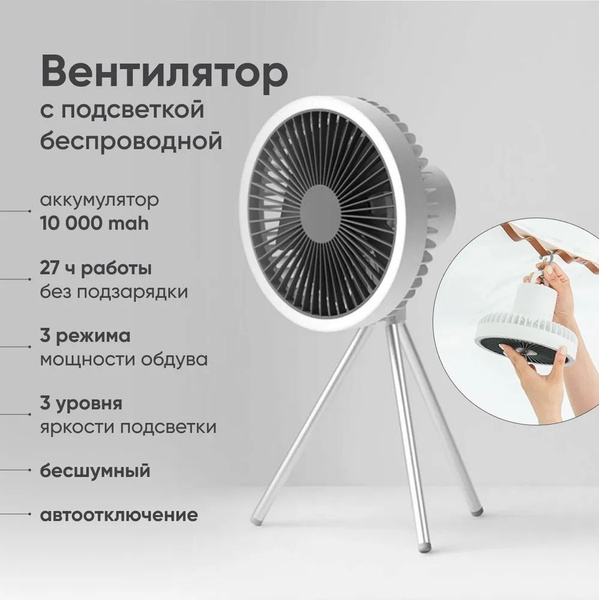 Портативный бесшумный настольный вентилятор 3в1/Маленький беспроводной ...